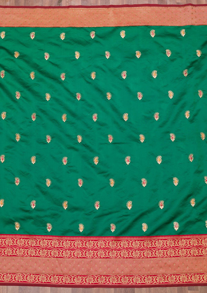 Bottle Green Zariwork Art Silk Saree-Koskii