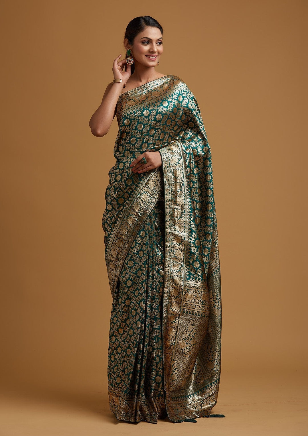 Bottle Green Zariwork Banarasi Designer Saree - koskii