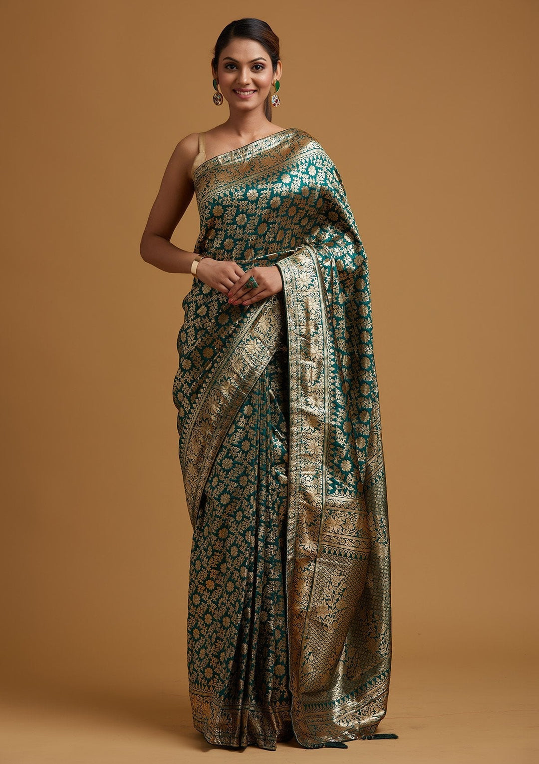 Bottle Green Zariwork Banarasi Designer Saree - koskii