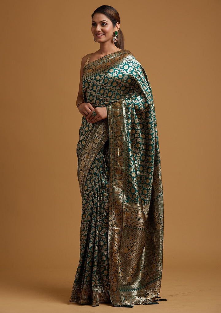 Bottle Green Zariwork Banarasi Designer Saree - koskii