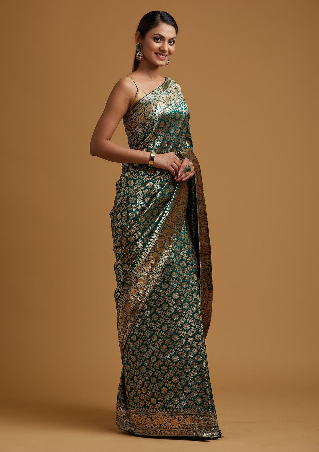 Bottle Green Zariwork Banarasi Designer Saree - koskii