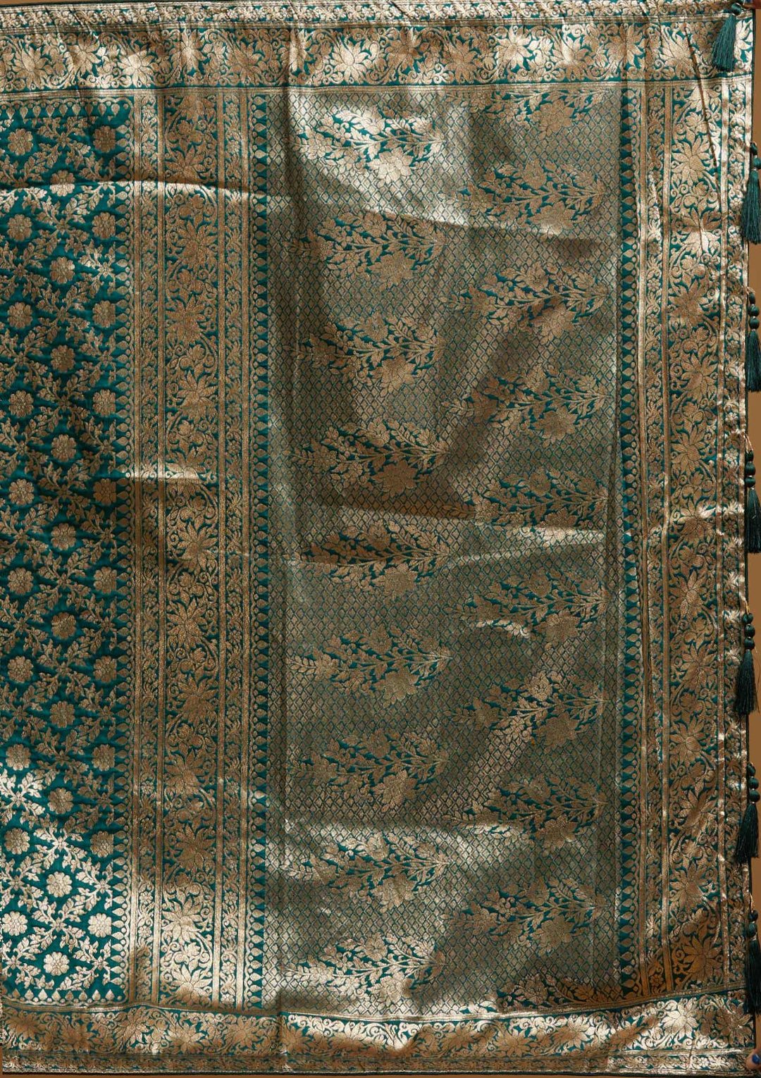 Bottle Green Zariwork Banarasi Designer Saree - koskii