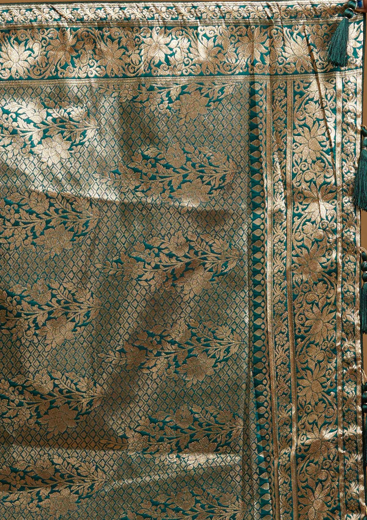 Bottle Green Zariwork Banarasi Designer Saree - koskii