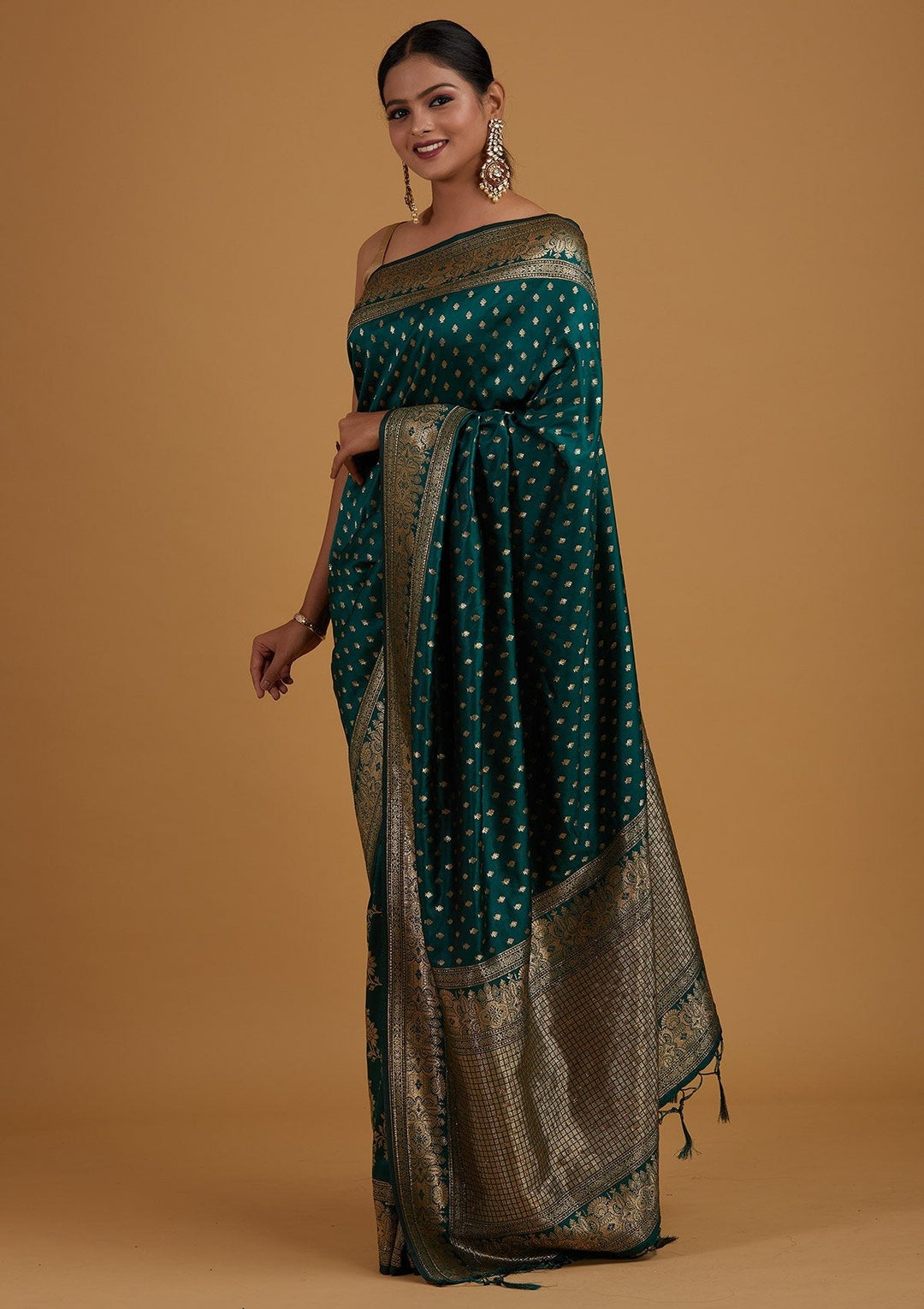 Bottle Green Zariwork Banarasi Designer Saree - Koskii