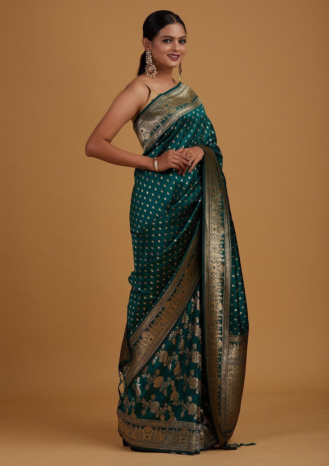 Bottle Green Zariwork Banarasi Designer Saree - Koskii
