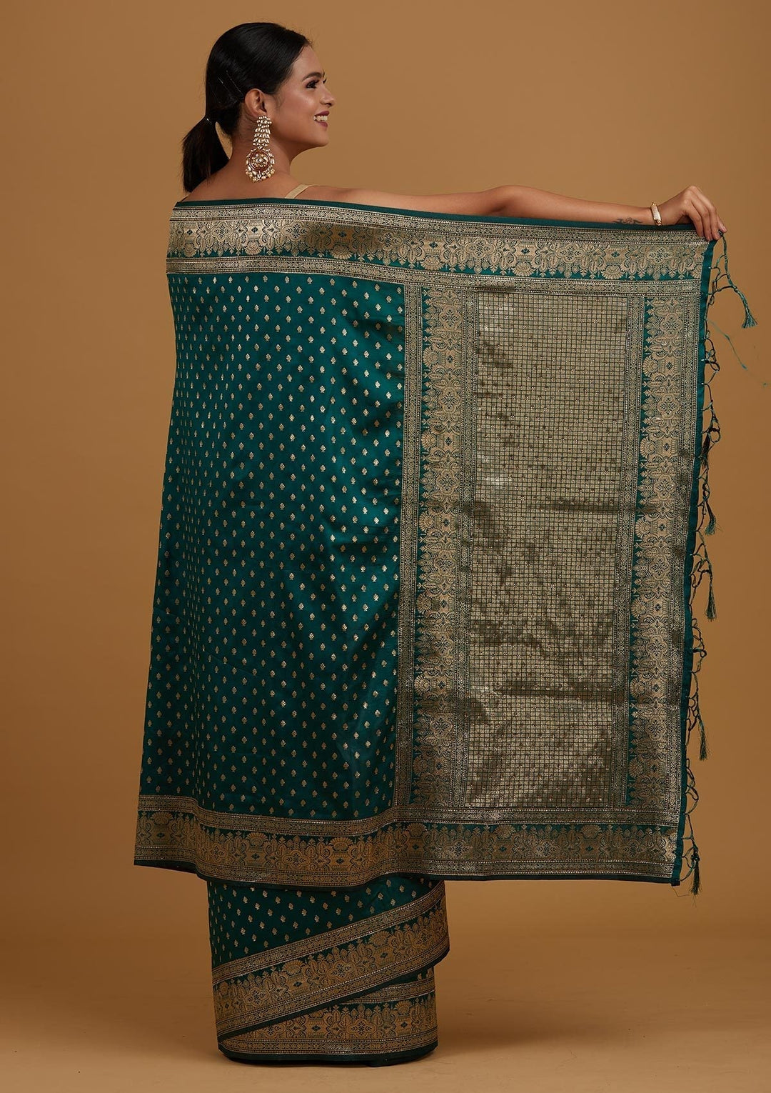 Bottle Green Zariwork Banarasi Designer Saree - Koskii