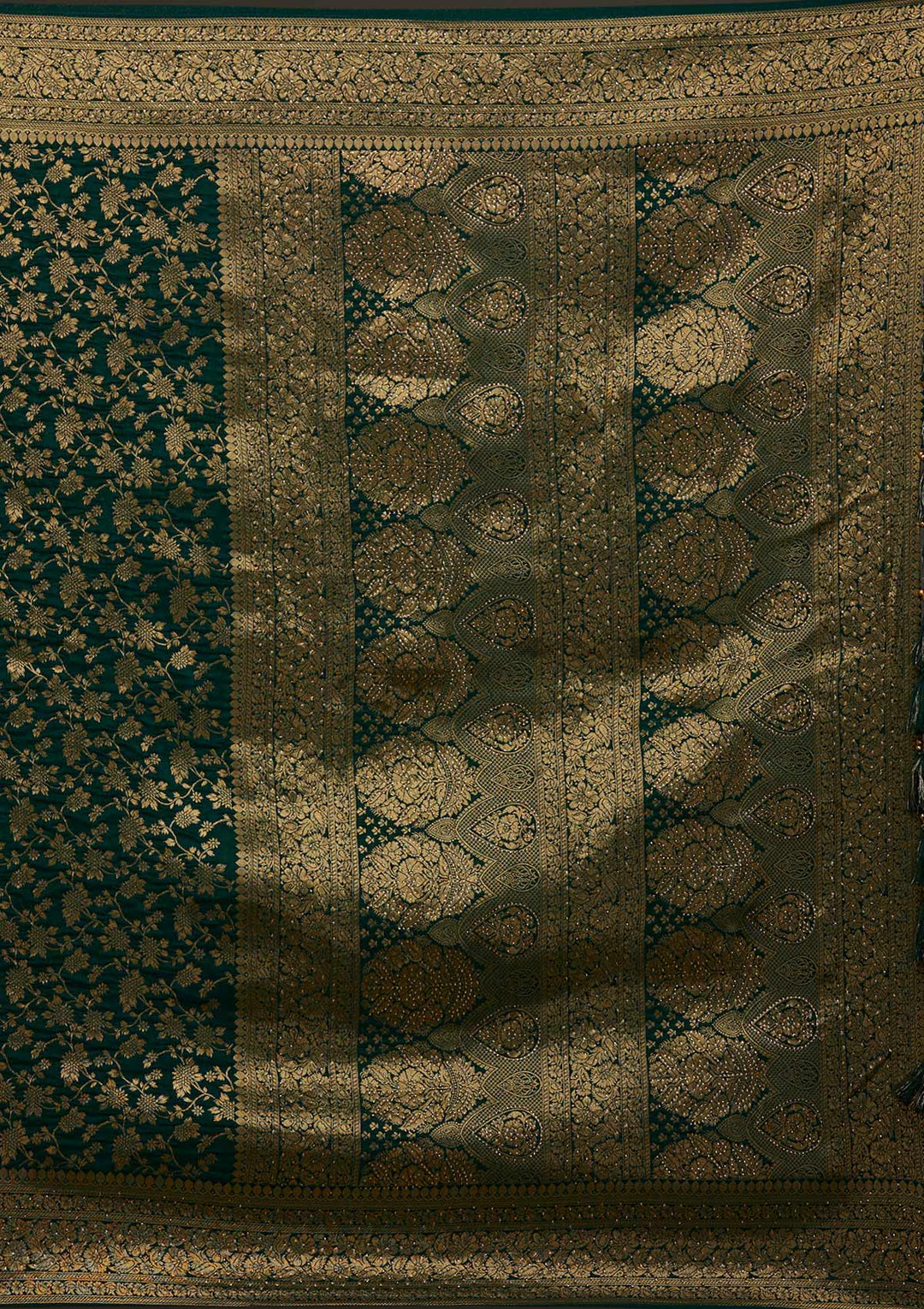 Bottle Green Zariwork Banarasi Designer Saree - Koskii