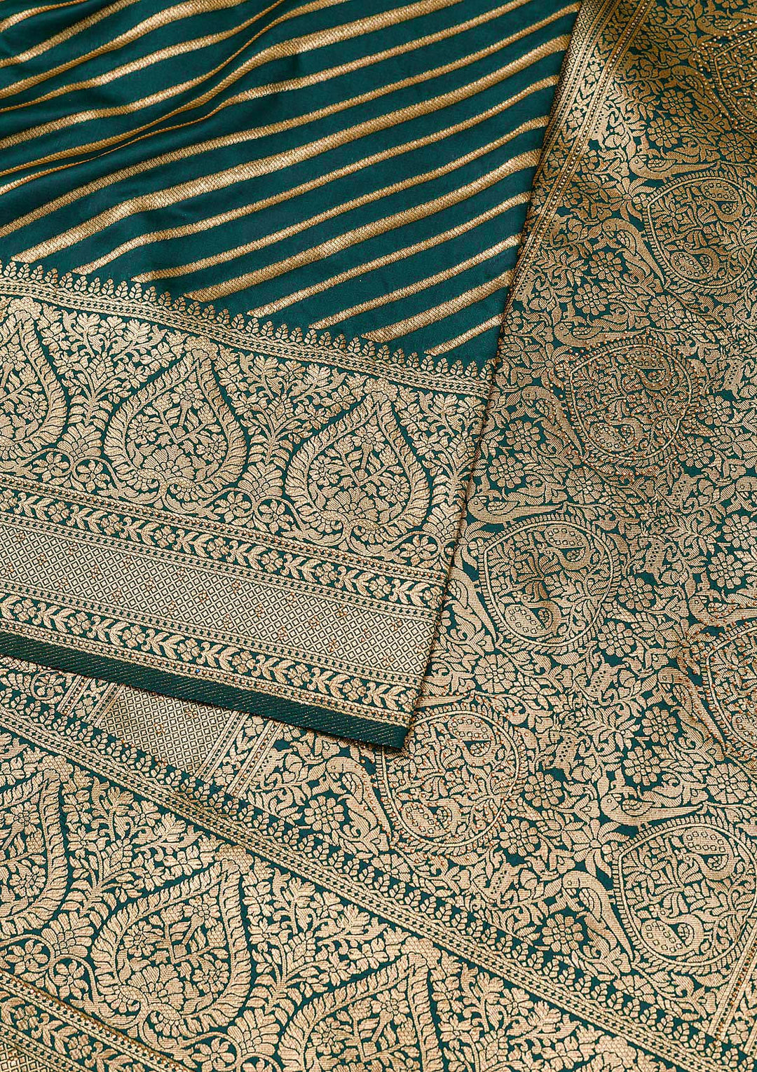 Bottle Green Zari Work Banarasi  Saree-Koskii