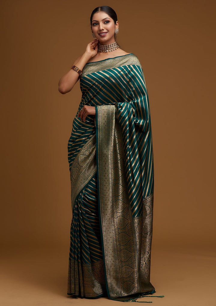 Bottle Green Zariwork Banarasi Designer Saree - Koskii