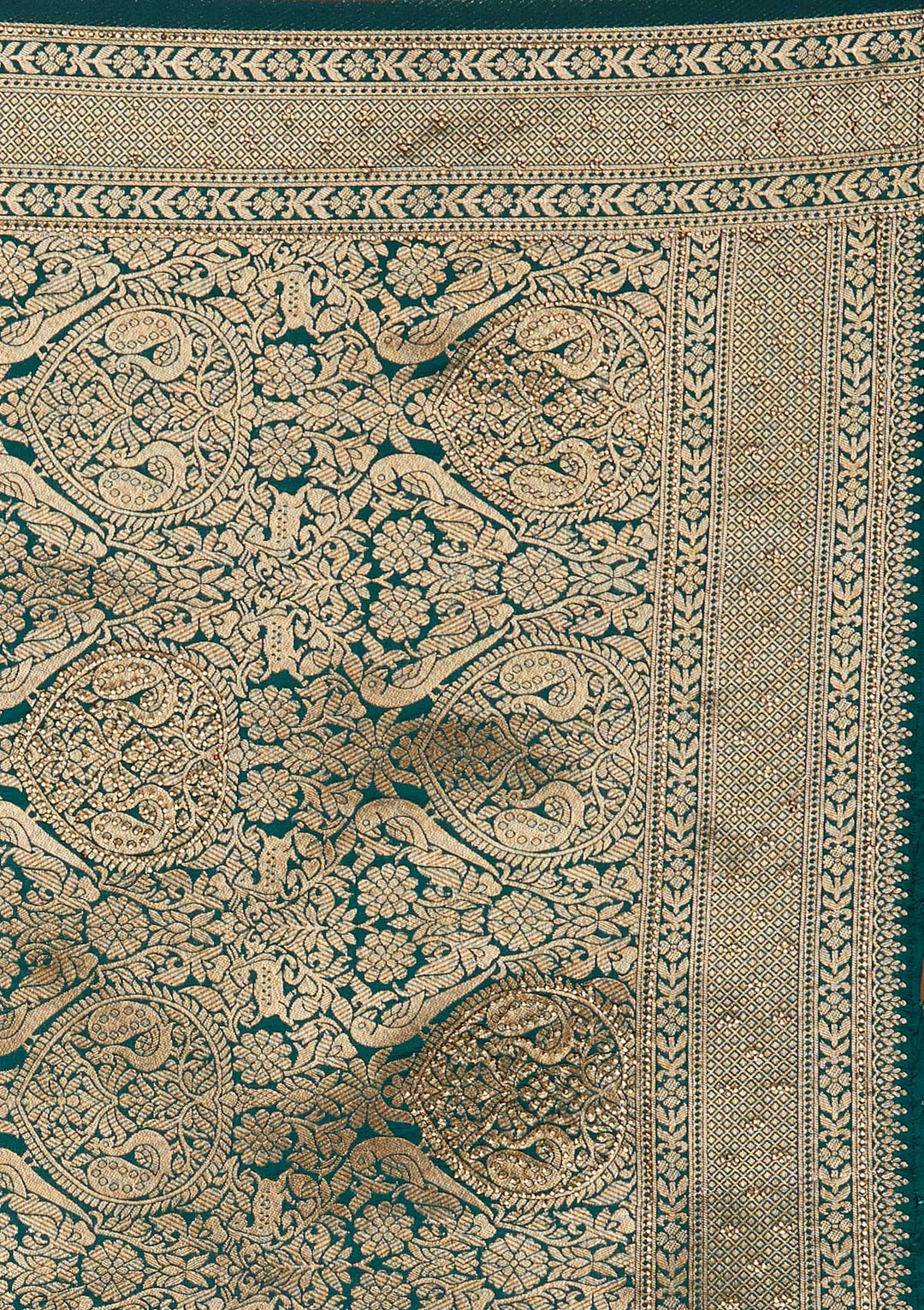 Bottle Green Zariwork Banarasi Designer Saree - Koskii