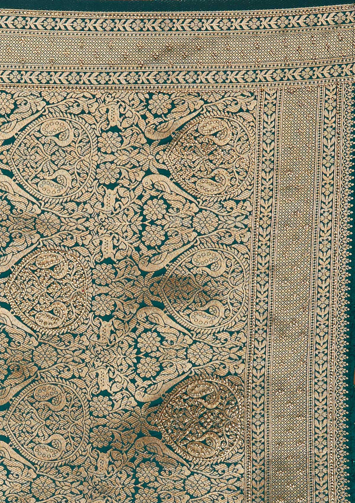 Bottle Green Zariwork Banarasi Designer Saree - Koskii