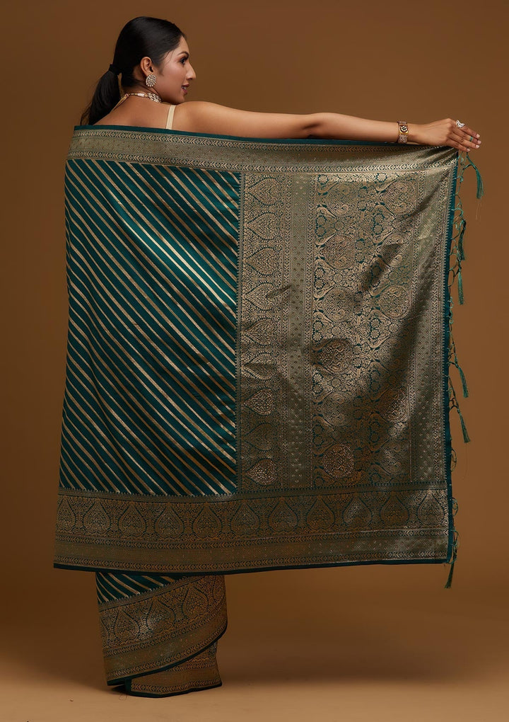 Bottle Green Zariwork Banarasi Designer Saree - Koskii
