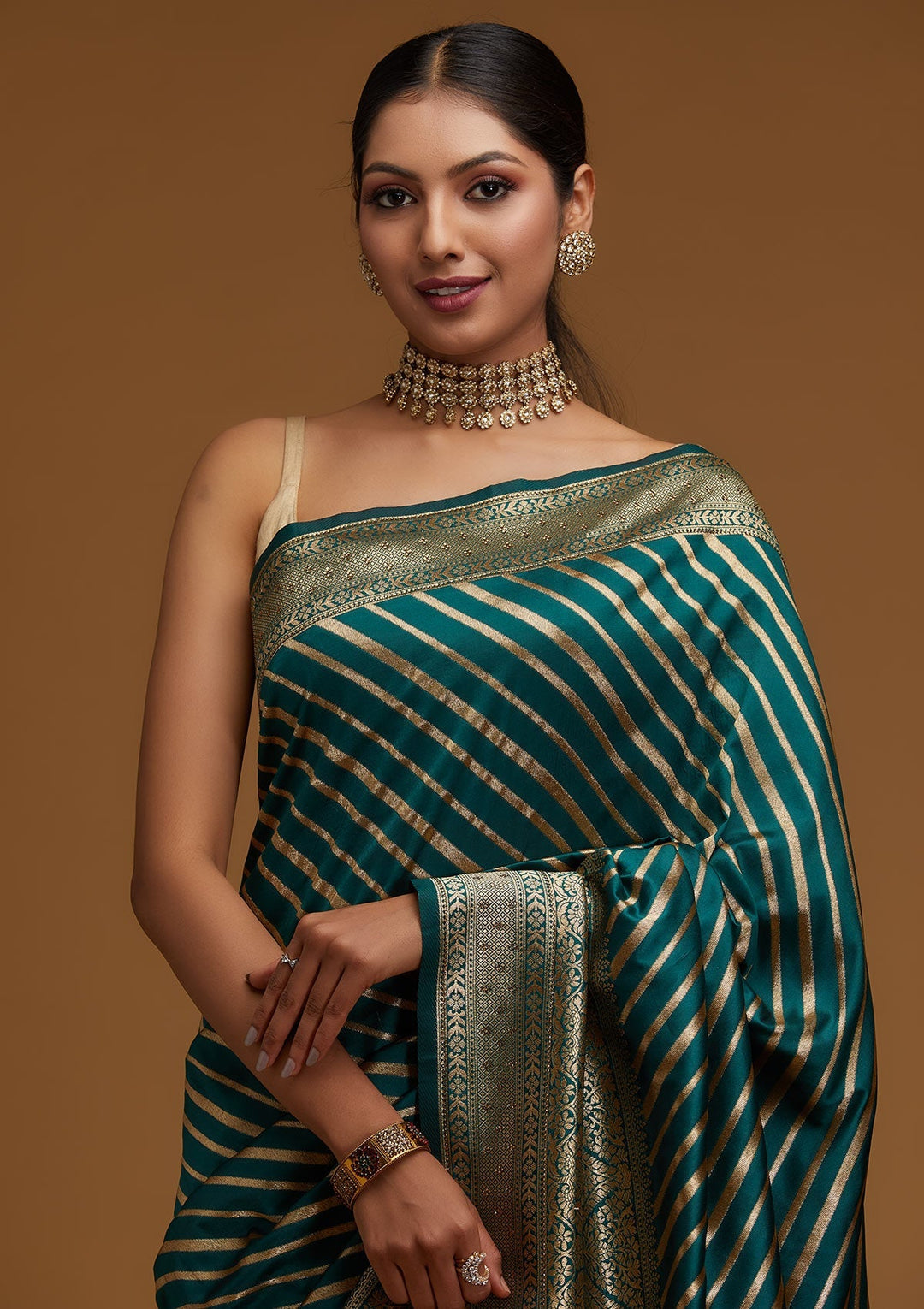 Bottle Green Zariwork Banarasi Designer Saree - Koskii