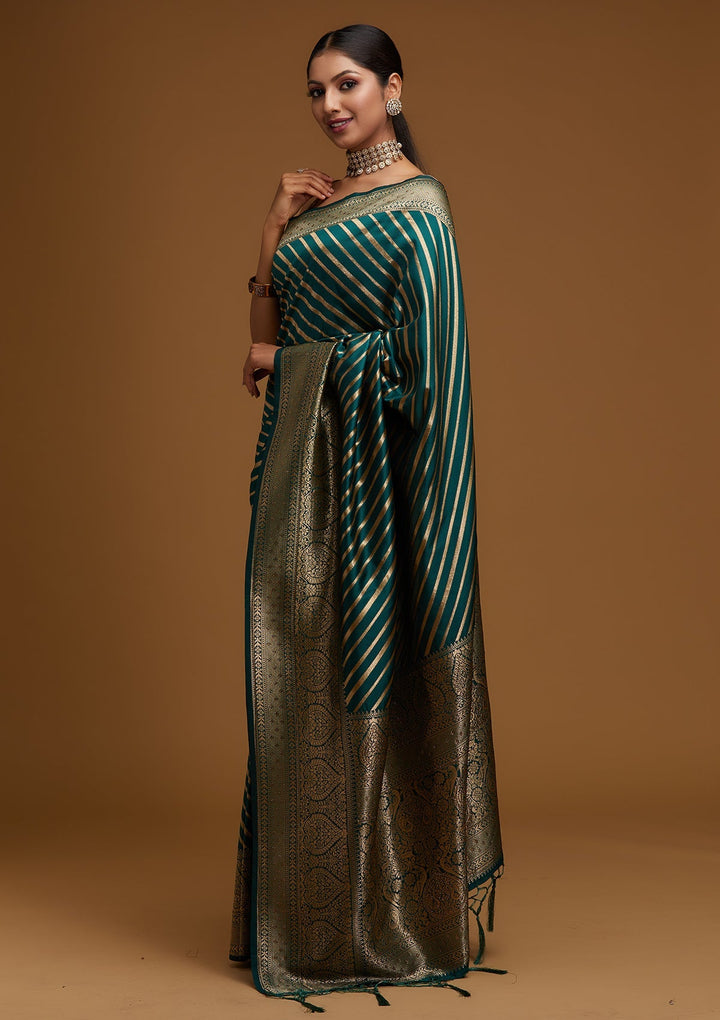 Bottle Green Zariwork Banarasi Designer Saree - Koskii