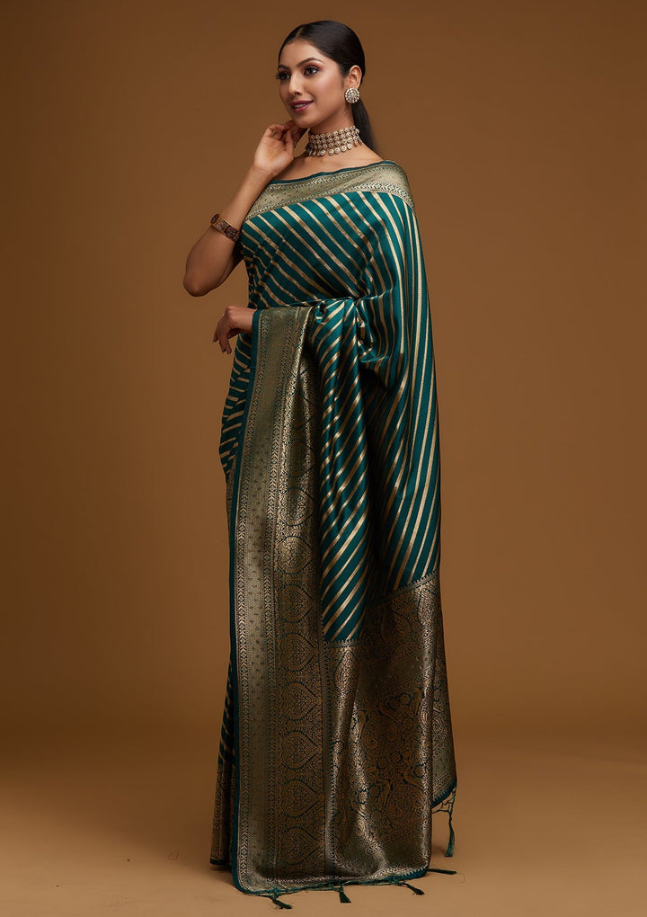 Bottle Green Zariwork Banarasi Designer Saree - Koskii