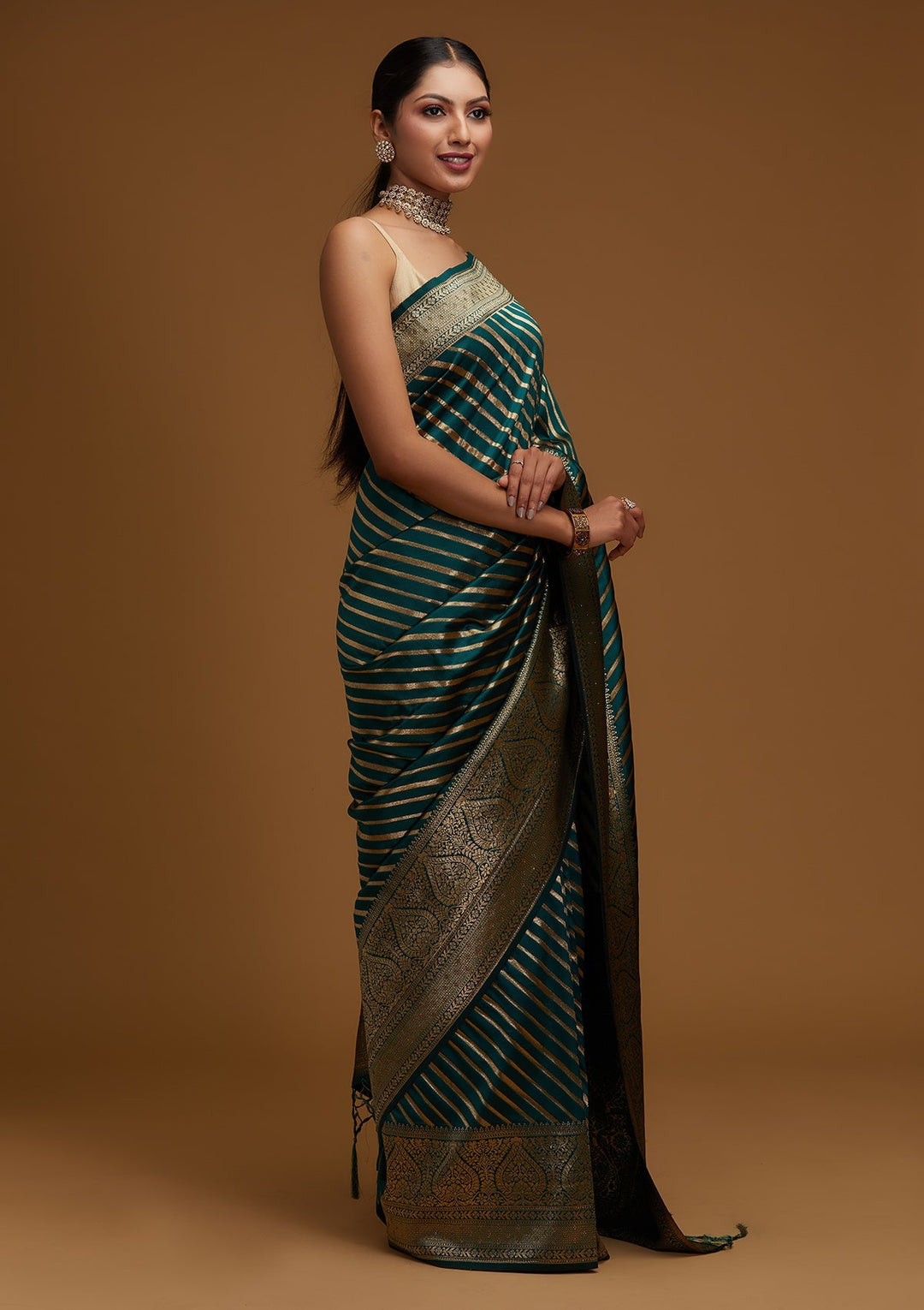 Bottle Green Zariwork Banarasi Designer Saree - Koskii
