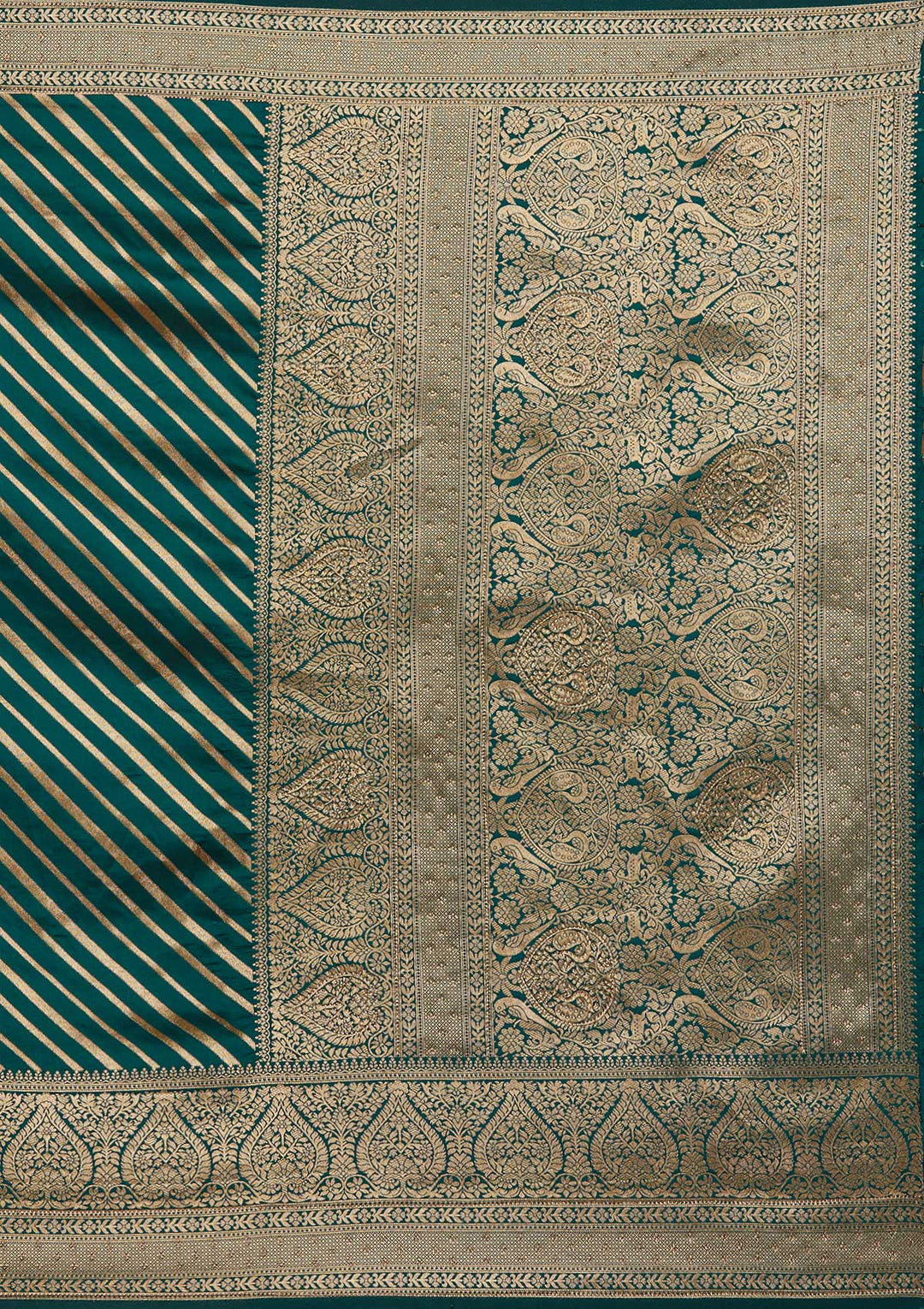 Bottle Green Zariwork Banarasi Designer Saree - Koskii