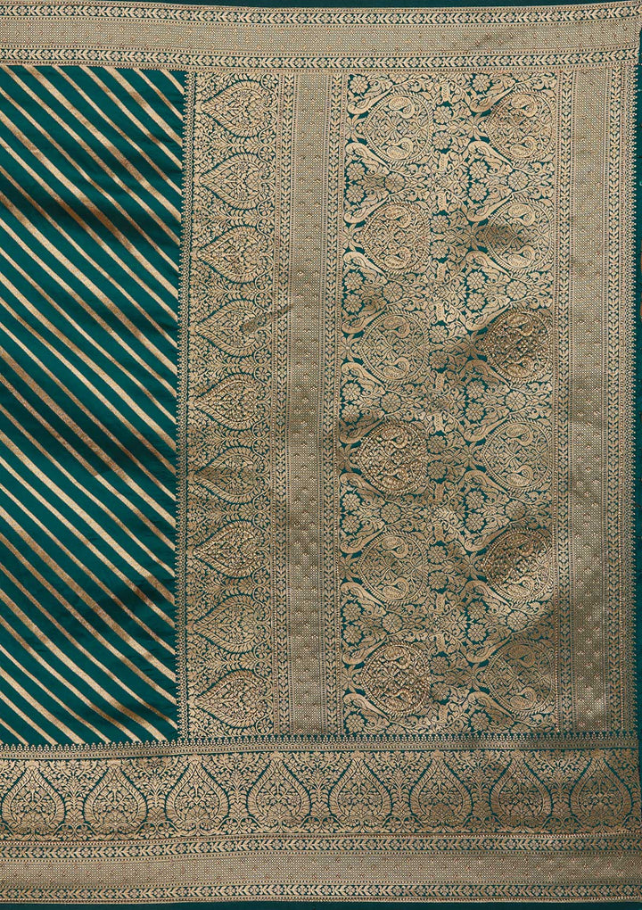 Bottle Green Zariwork Banarasi Designer Saree - Koskii