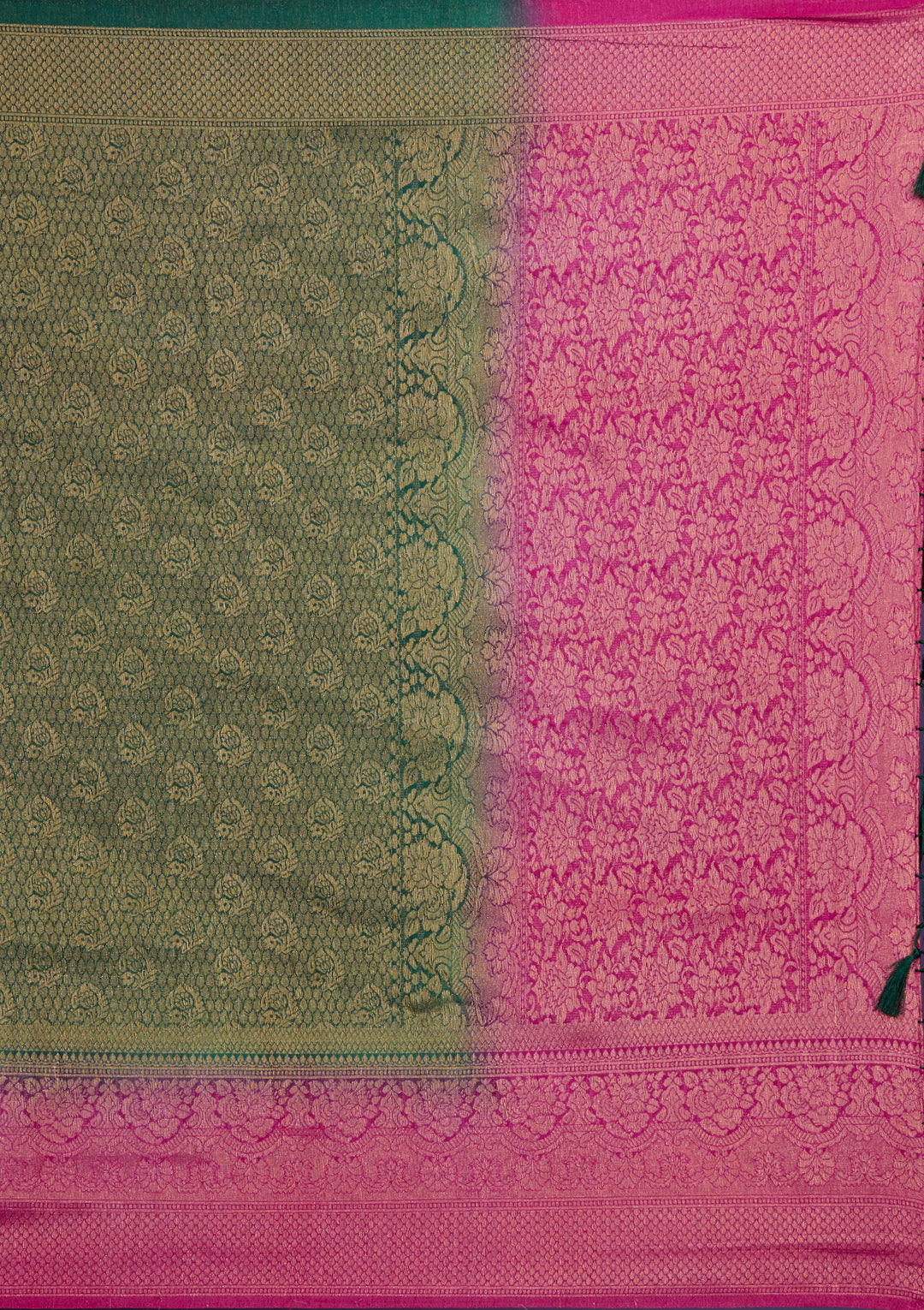 Bottle Green Zariwork Brocade Saree-Koskii