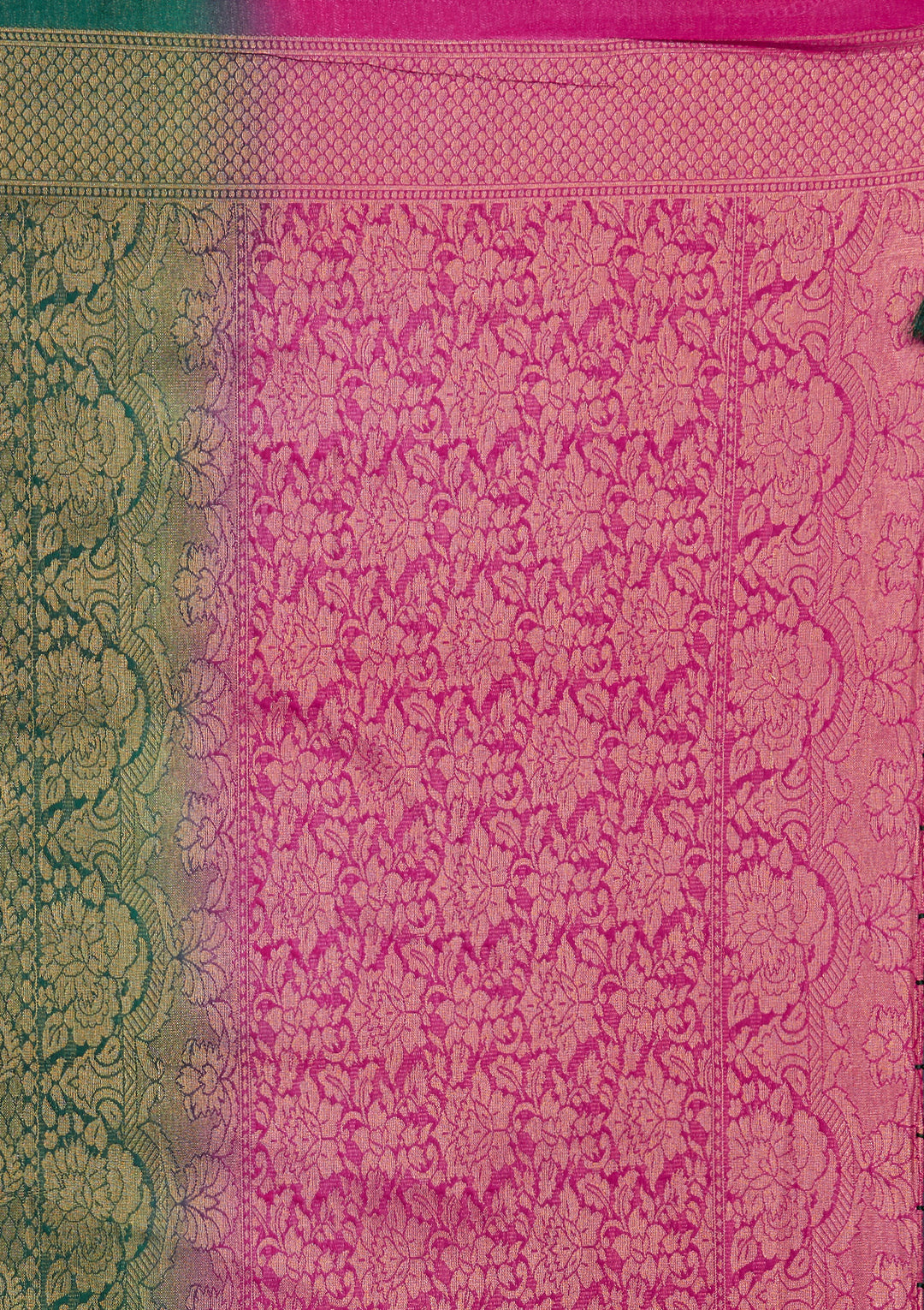 Bottle Green Zariwork Brocade Saree-Koskii