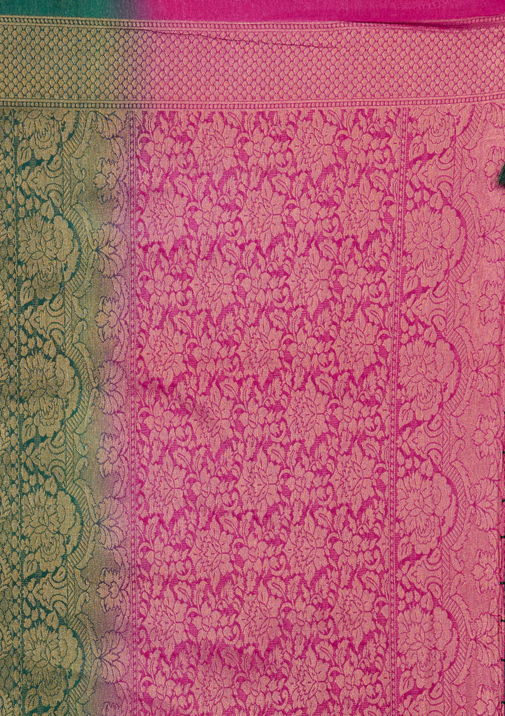 Bottle Green Zariwork Brocade Saree-Koskii