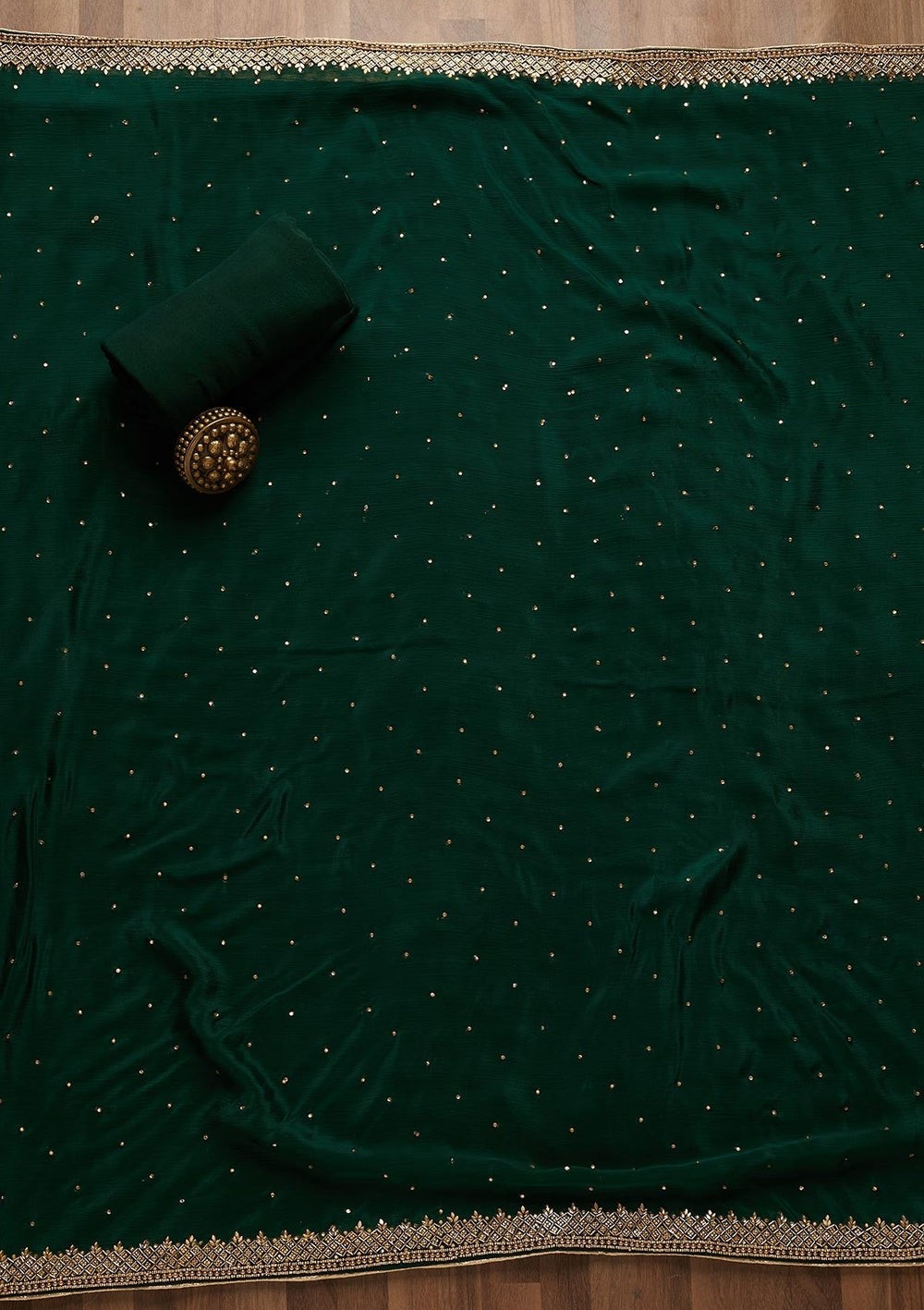 Bottle Green Zariwork Chanderi Unstitched Salwar Suit-Koskii