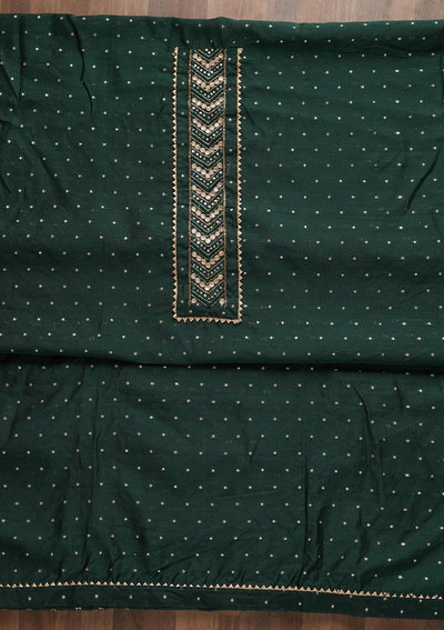 Bottle Green Zariwork Chanderi Unstitched Salwar Suit - Koskii