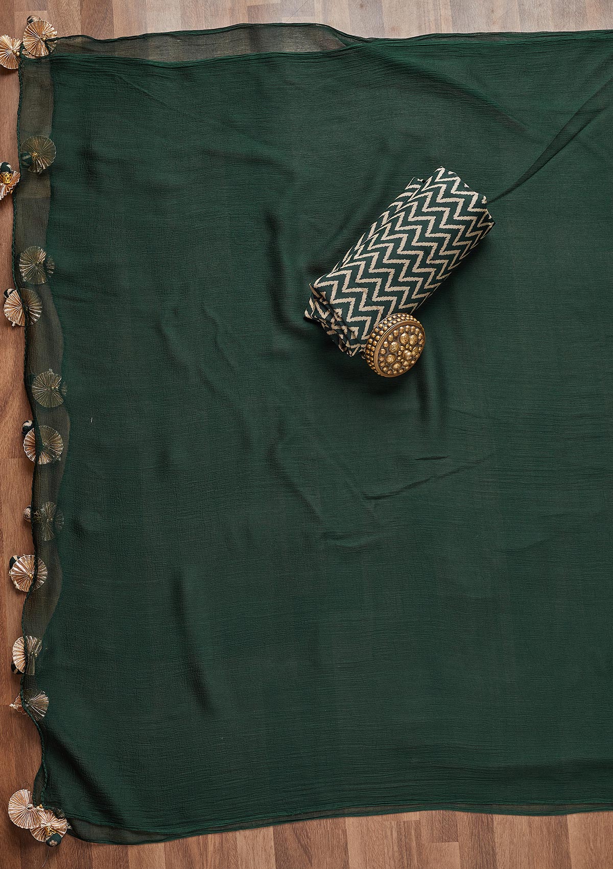 Bottle Green Zariwork Chanderi Unstitched Salwar Suit - Koskii