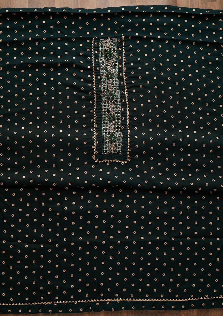 Bottle Green Zariwork Chanderi Unstitched Salwar Suit-Koskii