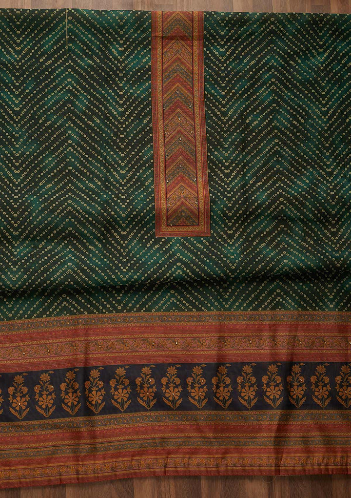 Bottle Green Zariwork Chanderi Unstitched Salwar Suit-Koskii