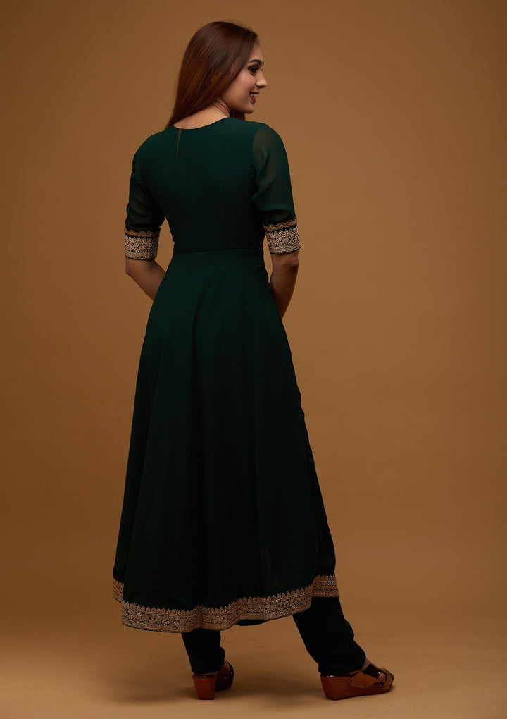 Bottle Green Zariwork Georgette Designer Salwar Suit - Koskii