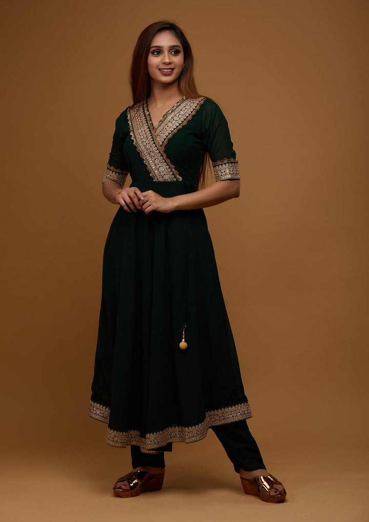 Bottle Green Zariwork Georgette Designer Salwar Suit - Koskii