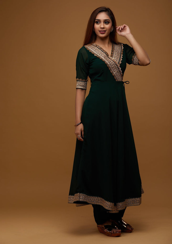 Bottle Green Zariwork Georgette Designer Salwar Suit - Koskii