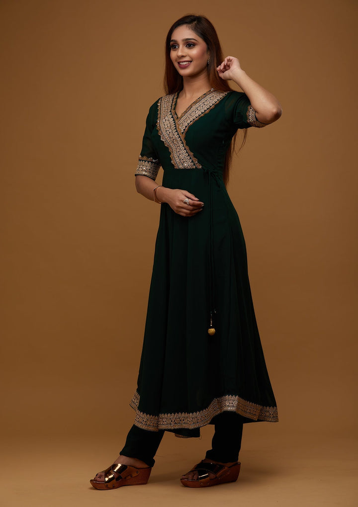 Bottle Green Zariwork Georgette Designer Salwar Suit - Koskii