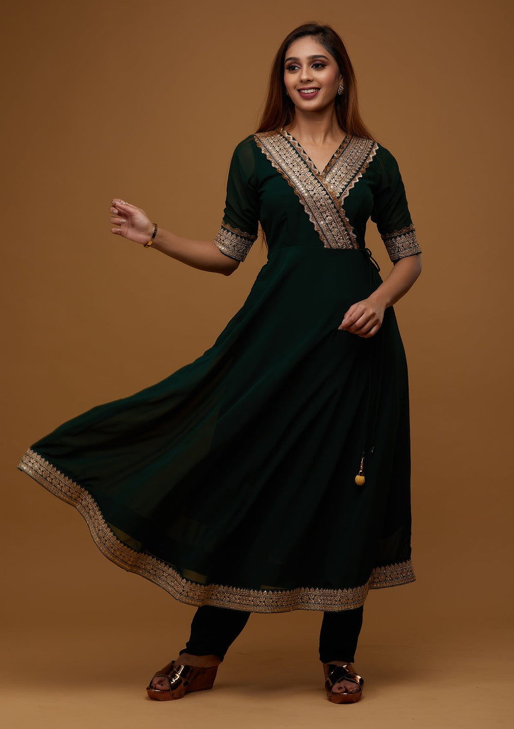 Bottle Green Zariwork Georgette Designer Salwar Suit - Koskii