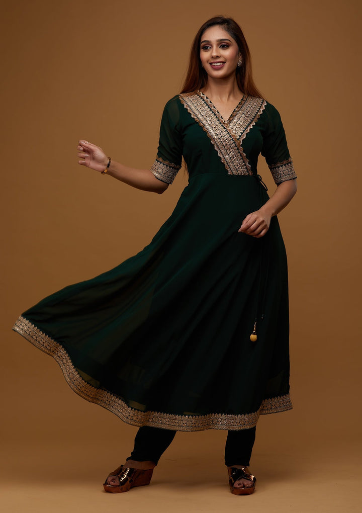 Bottle Green Zariwork Georgette Designer Salwar Suit - Koskii