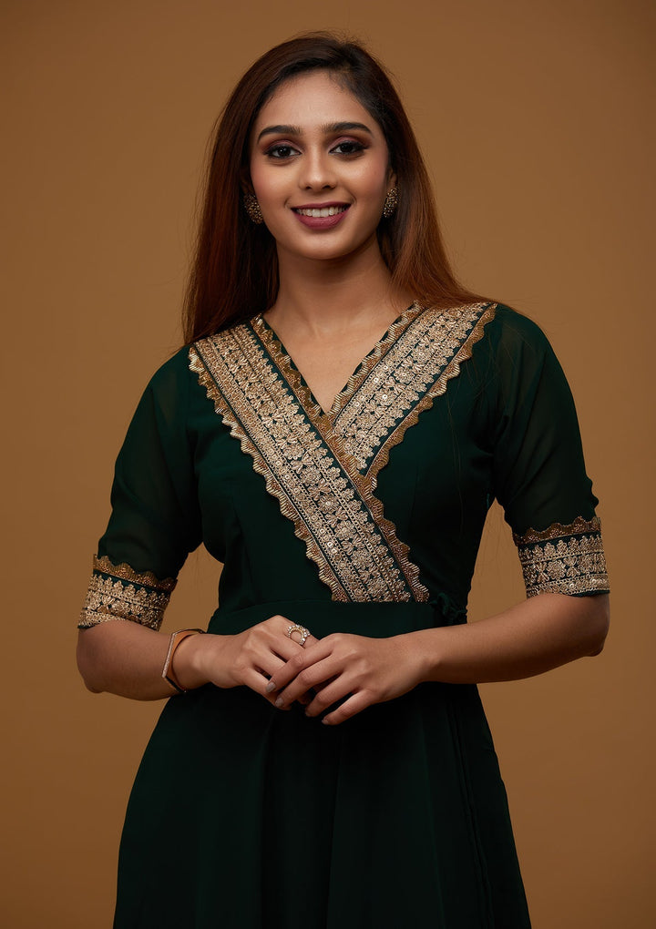 Bottle Green Zariwork Georgette Designer Salwar Suit - Koskii