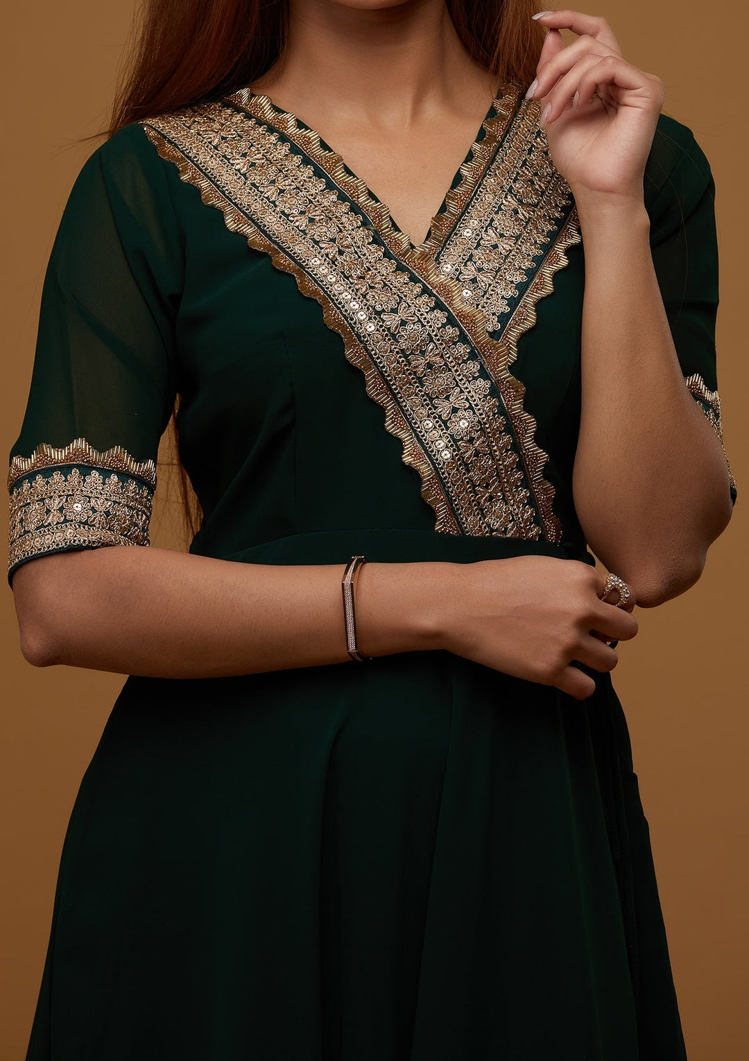 Bottle Green Zariwork Georgette Designer Salwar Suit - Koskii