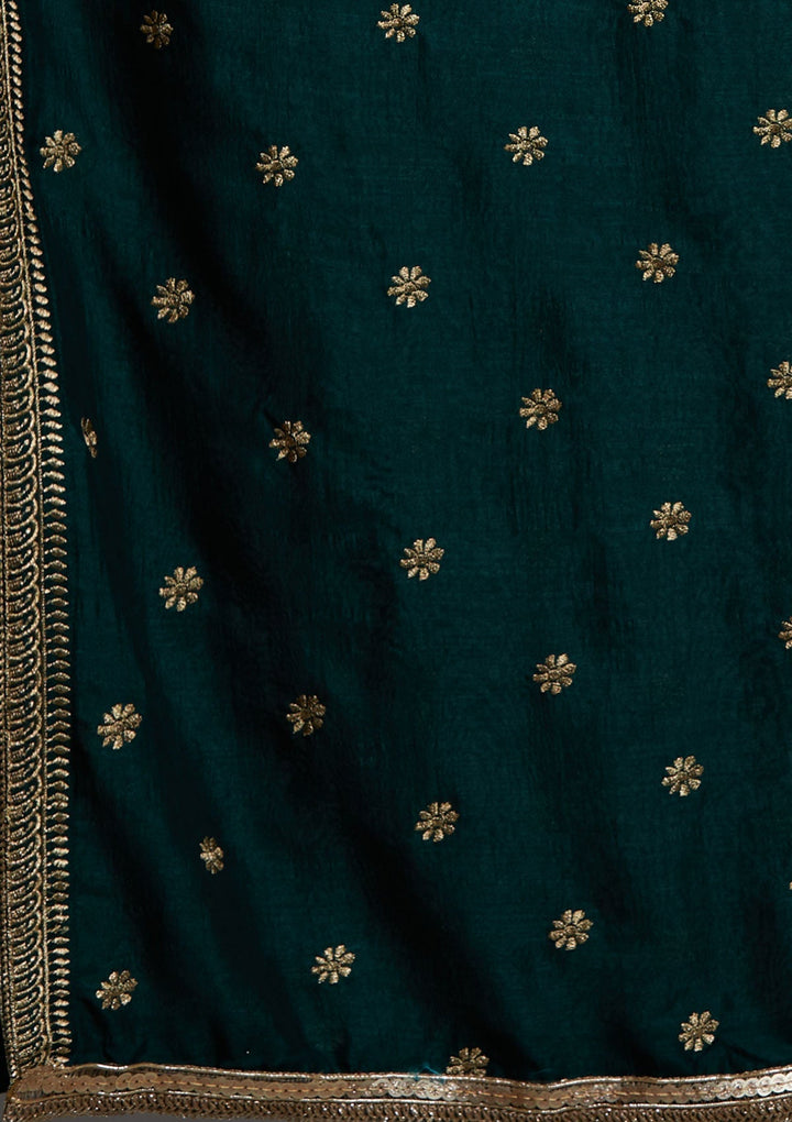 Bottle Green Zariwork Raw Silk Designer Salwar Suit-Koskii
