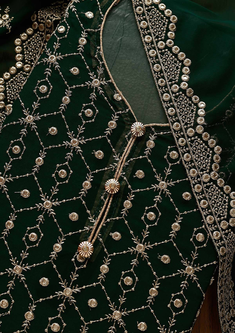 Bottle Green Zariwork Georgette Designer Semi-Stitched Salwar Suit - Koskii
