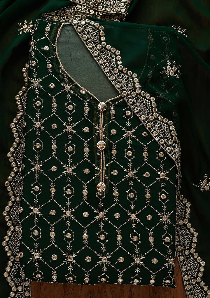 Bottle Green Zariwork Georgette Designer Semi-Stitched Salwar Suit - Koskii