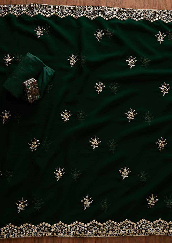 Bottle Green Zariwork Georgette Designer Semi-Stitched Salwar Suit - Koskii