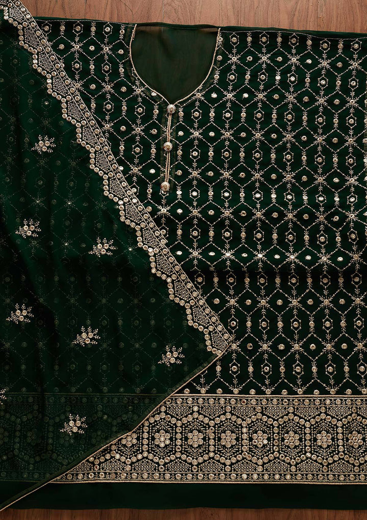 Bottle Green Zariwork Georgette Designer Semi-Stitched Salwar Suit - Koskii