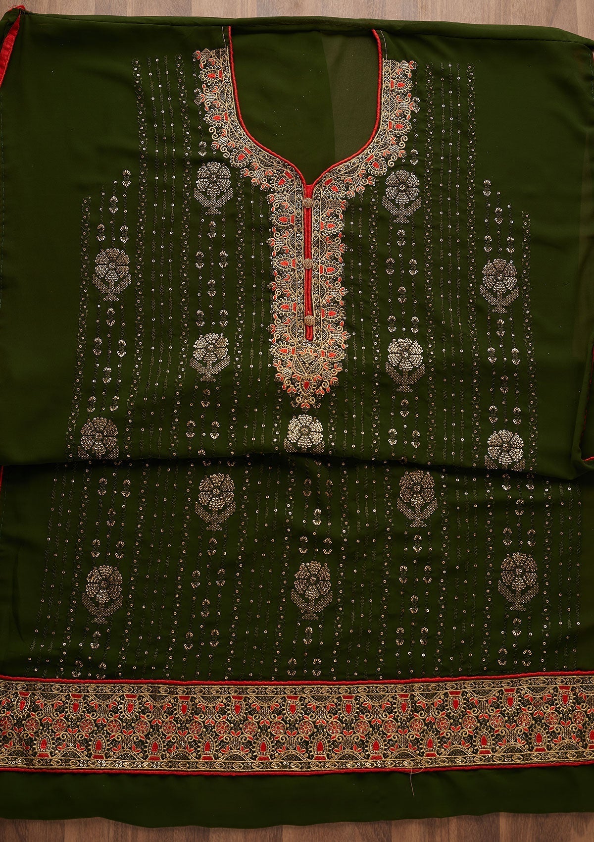 Bottle Green Zariwork Georgette Designer Semi-Stitched Salwar Suit - Koskii