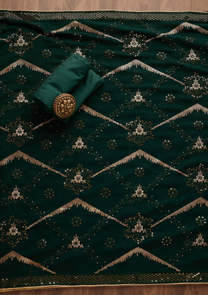 Bottle Green Zariwork Georgette Designer Semi-Stitched Salwar Suit - Koskii