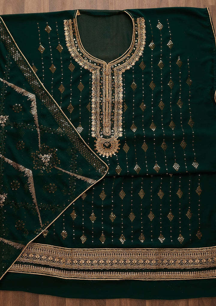 Bottle Green Zariwork Georgette Designer Semi-Stitched Salwar Suit - Koskii