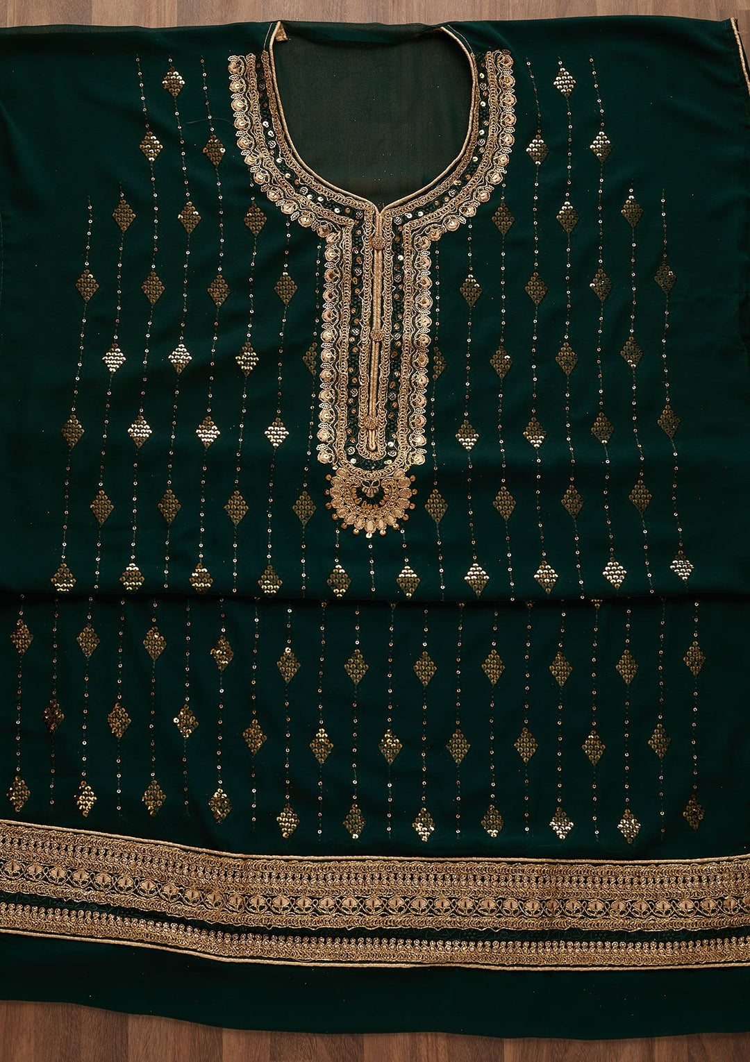 Bottle Green Zariwork Georgette Designer Semi-Stitched Salwar Suit - Koskii