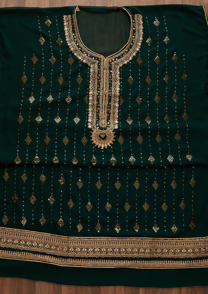 Bottle Green Zariwork Georgette Designer Semi-Stitched Salwar Suit - Koskii