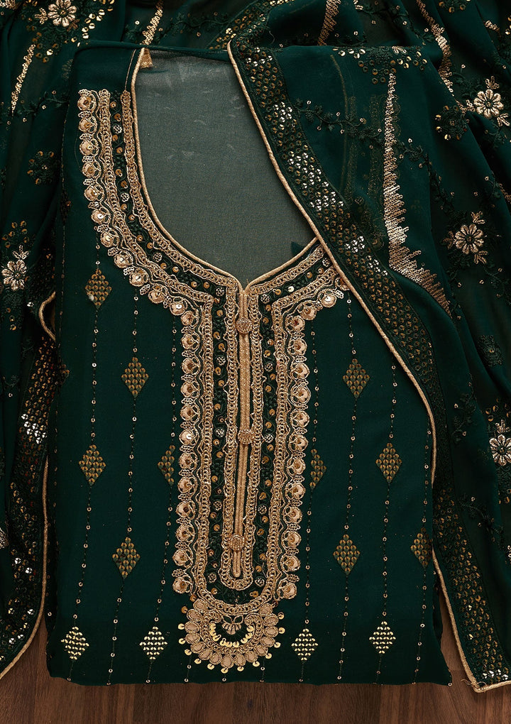 Bottle Green Zariwork Georgette Designer Semi-Stitched Salwar Suit - Koskii