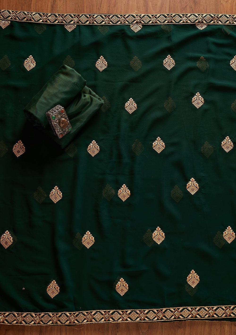 Bottle Green Zariwork Georgette Designer Unstitched Salwar Suit - koskii